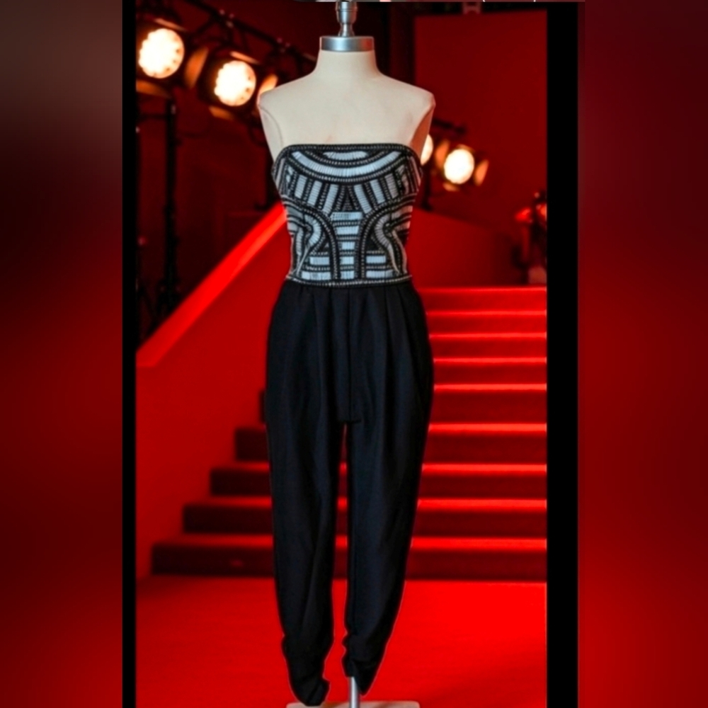 Parker Black Embellished Strapless Jumpsuit (Size S)
